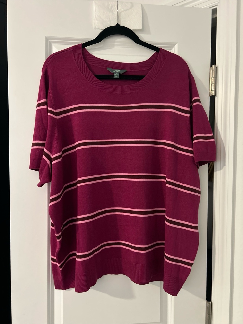 Terra & Sky Women's Plus Sweater Top with Short Sleeves, Lightweight, 3x Magenta